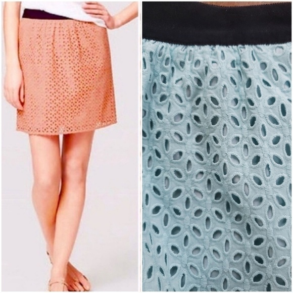 Ann Taylor Loft Petite Eyelet Side Zip Mini Skirt in Tiffany Aqua Blue 00P - Picture 9 of 9